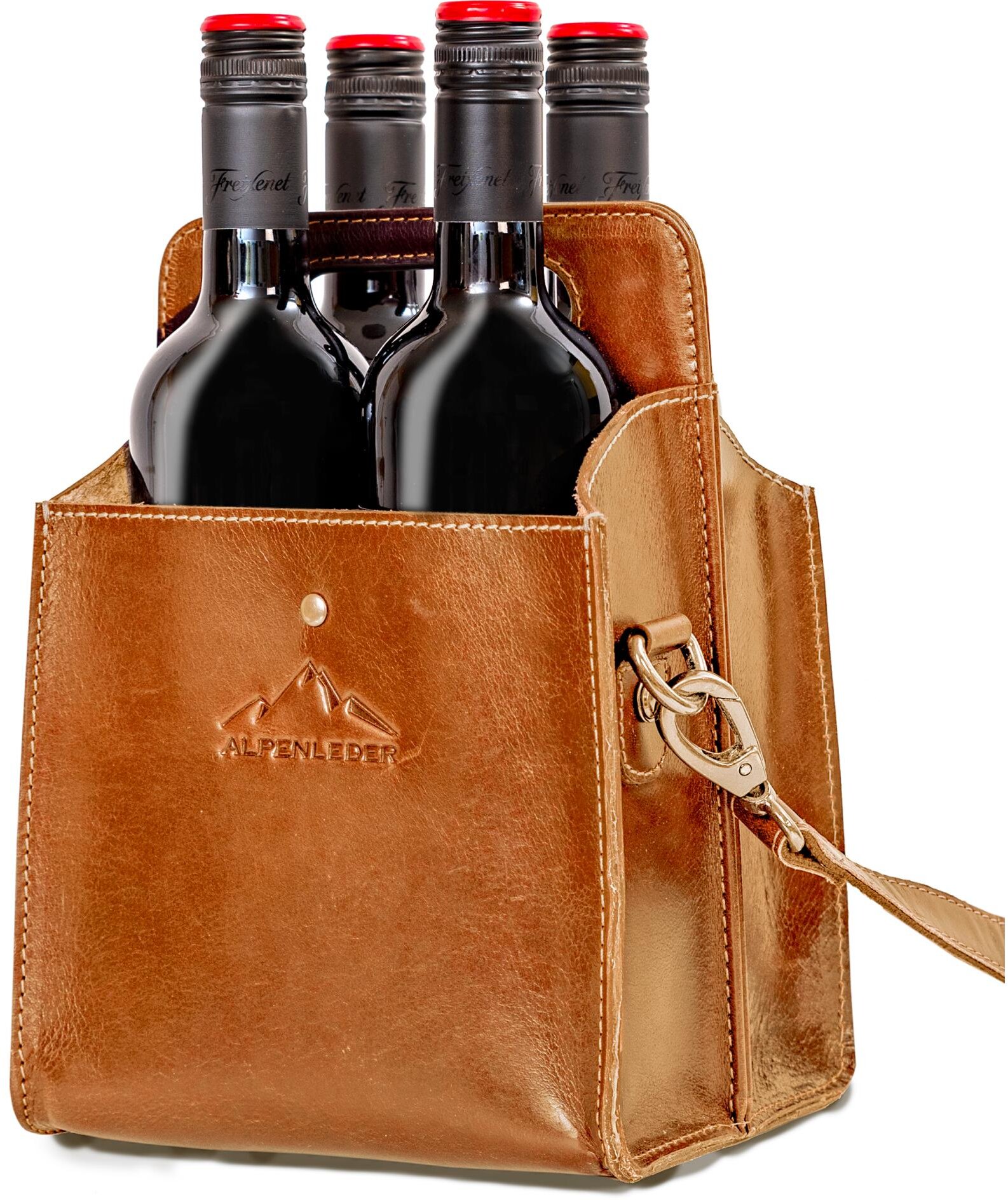 Getränketasche Weintragerl für 4 Flaschen, Braun
