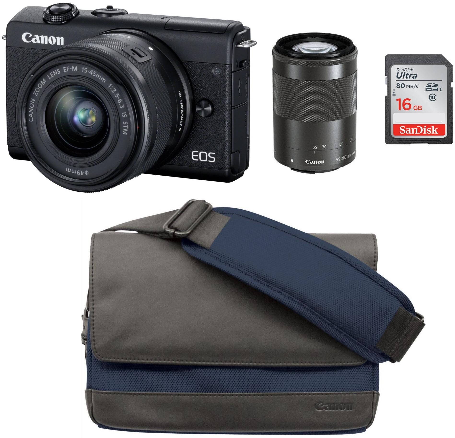 EOS M200 DZ Kit 15-45 + 55-200 + Tasche + microSD